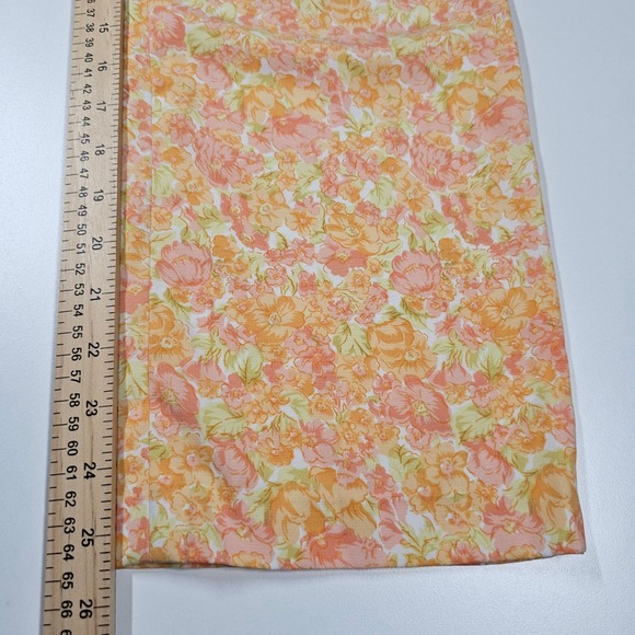 Vintage 70s Floral Matching Set 2 Pc Button Up Wide Leg Pants Orange Peach XS - Picture 10 of 13